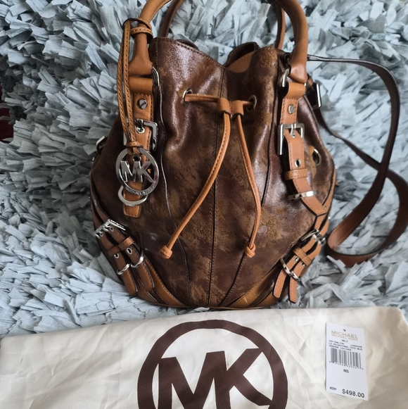 Michael Kors Handbags - Michael Kors Brown and Tan Leather Drawstring Bucket Purse Vintage